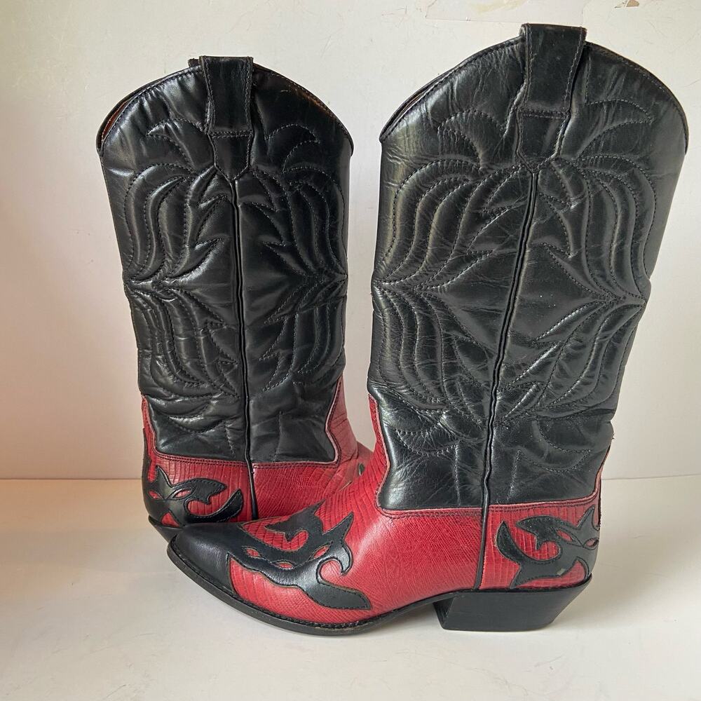 Vintage Flings Sundance  7.5 Leather Red Black Leather Western Boots Brazil EUC